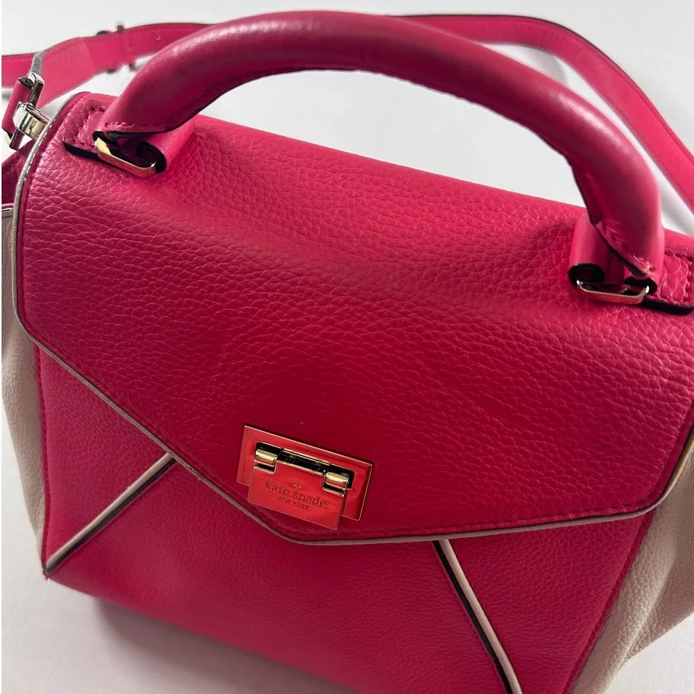 Kate Spade Wesley Place Small Laurel Satchel Colorblock Pink Cream Leather Bag